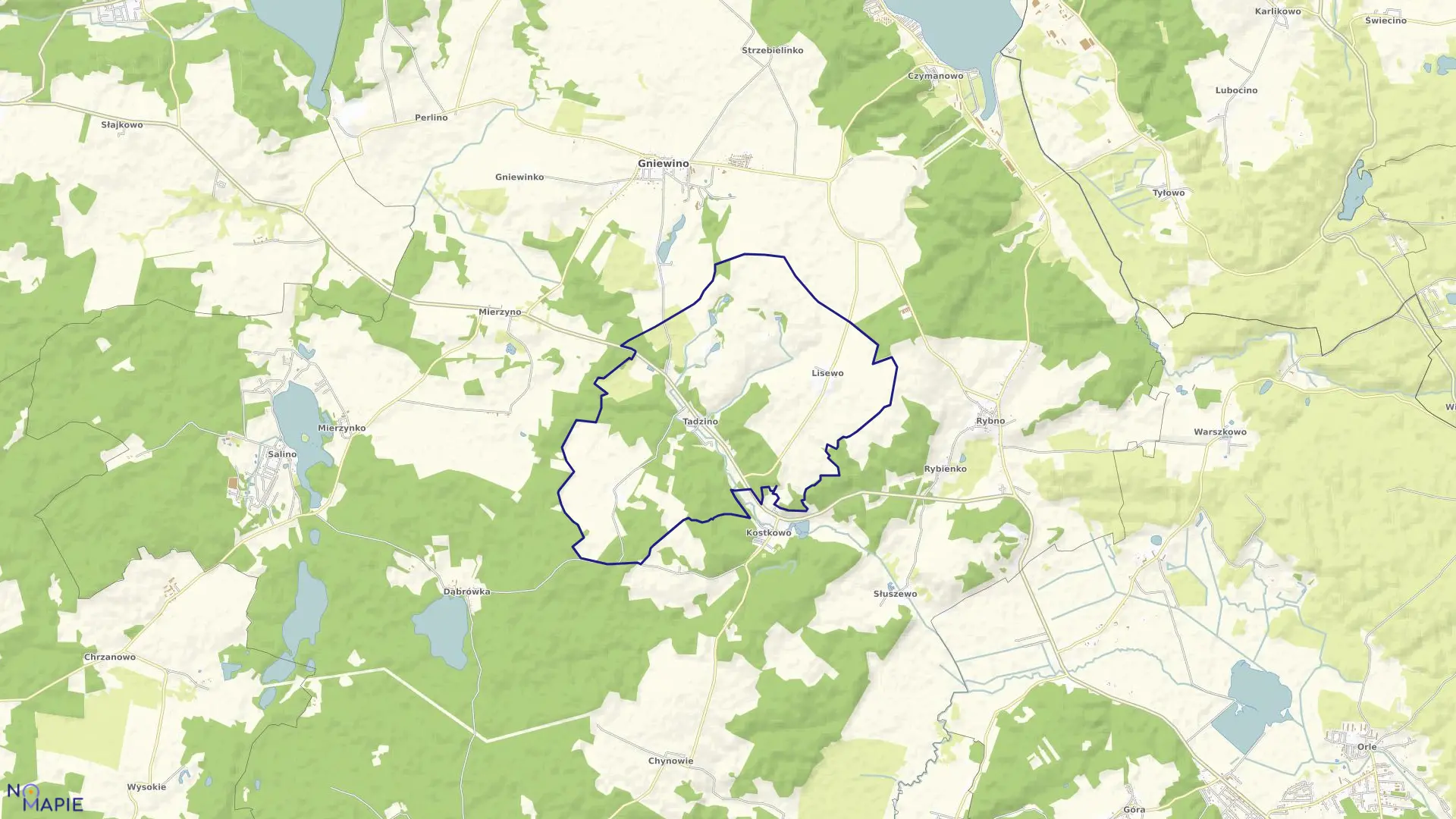 Mapa obrębu Tadzino w gminie Gniewino